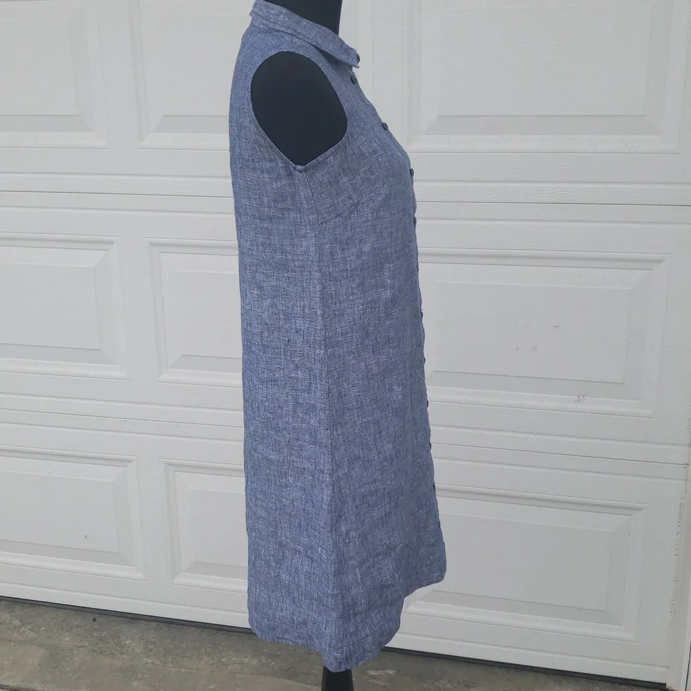 Garnet Hill 100% Linen Classic Full Button Front Shirtdress Size 2 Coastal Blue - Picture 5 of 16